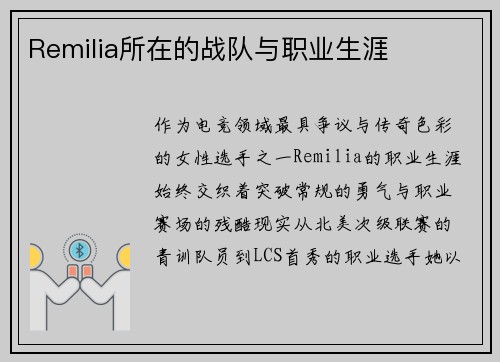 Remilia所在的战队与职业生涯